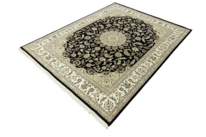 Black Floral 8X10 Indo-Nain Oriental Rug