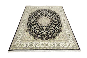 Black Floral 8X10 Indo-Nain Oriental Rug