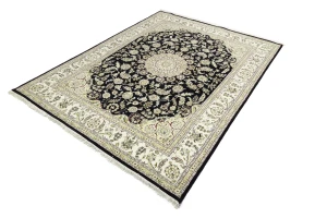 Black Floral 8X10 Indo-Nain Oriental Rug