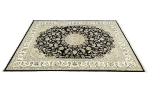 Black Floral 8X10 Indo-Nain Oriental Rug