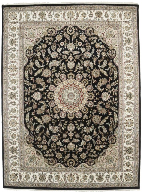 Black Floral 9X12 Indo-Nain Oriental Rug