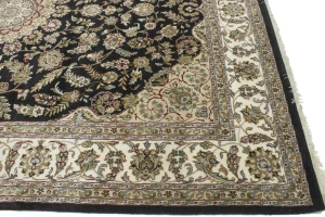 Black Floral 9X12 Indo-Nain Oriental Rug