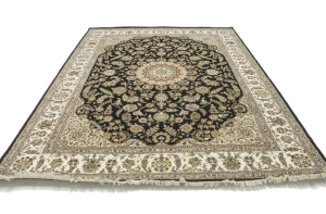 Black Floral 9X12 Indo-Nain Oriental Rug