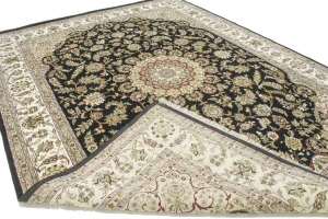 Black Floral 9X12 Indo-Nain Oriental Rug