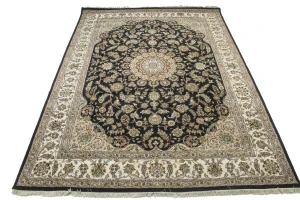 Black Floral 9X12 Indo-Nain Oriental Rug