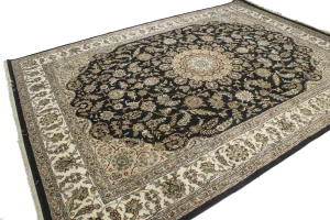 Black Floral 9X12 Indo-Nain Oriental Rug
