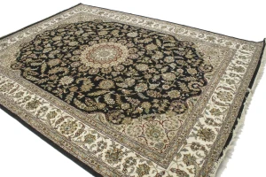 Black Floral 9X12 Indo-Nain Oriental Rug