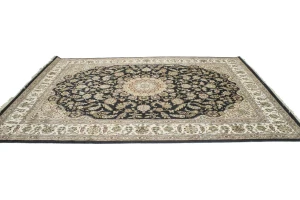 Black Floral 9X12 Indo-Nain Oriental Rug