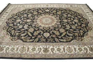 Black Floral 9X12 Indo-Nain Oriental Rug