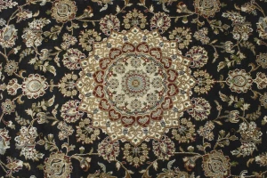 Black Floral 9X12 Indo-Nain Oriental Rug