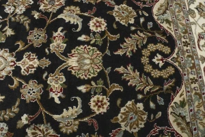 Black Floral 9X12 Indo-Nain Oriental Rug