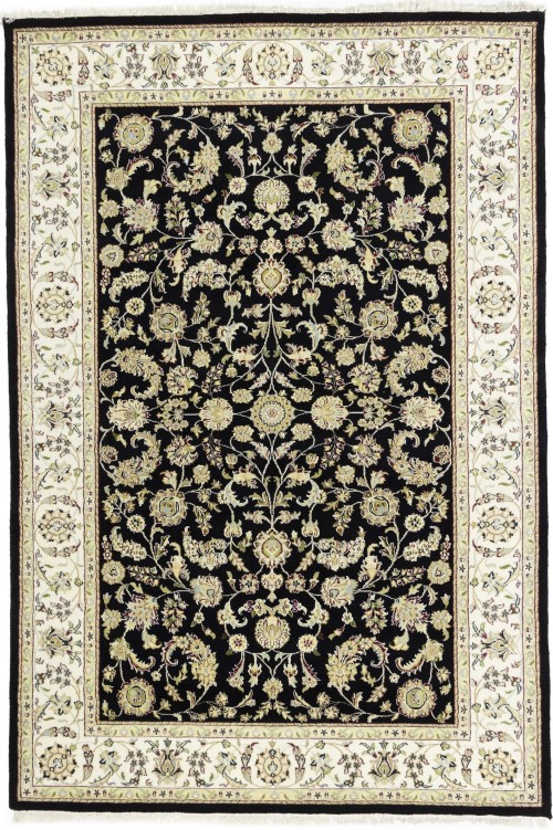 Black Floral 6X9 Indo-Nain Oriental Rug