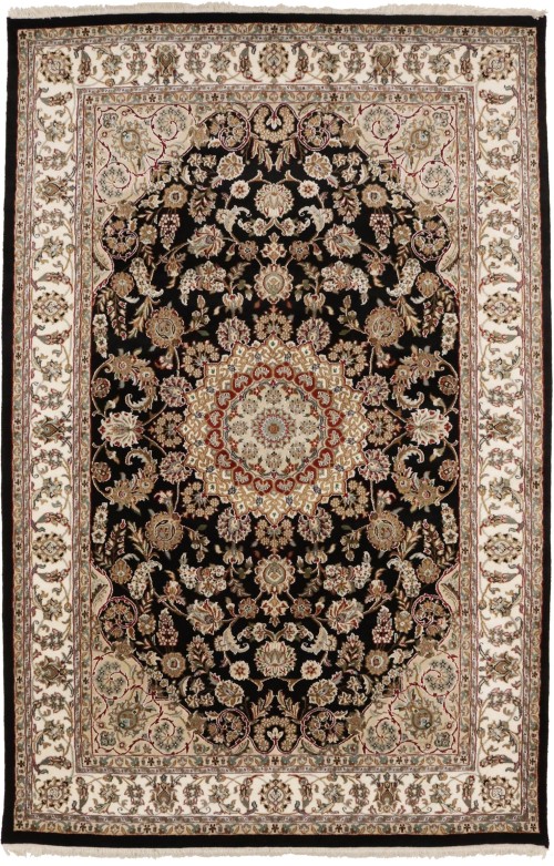 Black Floral 5X8 Indo-Nain Oriental Rug