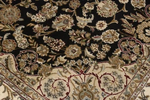 Black Floral 5X8 Indo-Nain Oriental Rug
