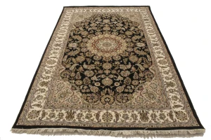 Black Floral 5X8 Indo-Nain Oriental Rug
