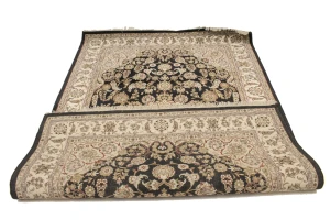 Black Floral 5X8 Indo-Nain Oriental Rug