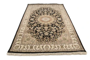 Black Floral 5X8 Indo-Nain Oriental Rug