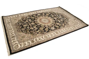 Black Floral 5X8 Indo-Nain Oriental Rug