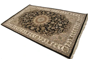 Black Floral 5X8 Indo-Nain Oriental Rug