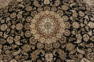 Black Floral 5X8 Indo-Nain Oriental Rug