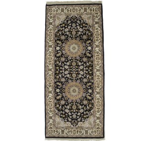 Black Floral 3X6 Indo-Nain Oriental Runner Rug