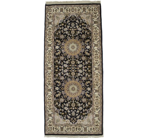 Black Floral 3X6 Indo-Nain Oriental Runner Rug