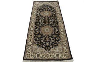 Black Floral 3X6 Indo-Nain Oriental Runner Rug