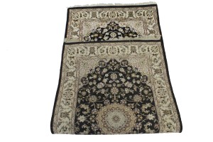 Black Floral 3X6 Indo-Nain Oriental Runner Rug