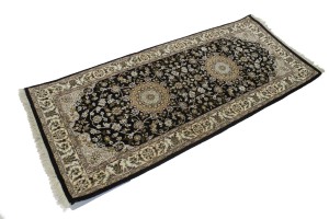Black Floral 3X6 Indo-Nain Oriental Runner Rug