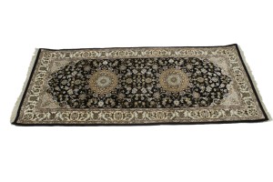 Black Floral 3X6 Indo-Nain Oriental Runner Rug