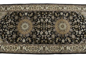 Black Floral 3X6 Indo-Nain Oriental Runner Rug