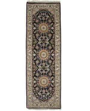 Black Floral 3X8 Indo-Nain Oriental Runner Rug