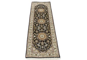 Black Floral 3X8 Indo-Nain Oriental Runner Rug