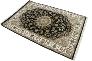 Black Floral 4X6 Indo-Nain Oriental Rug