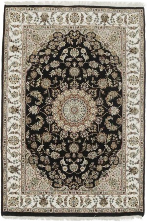 Black Floral 3'5X5'5 Indo-Nain Oriental Rug