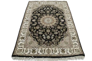 Black Floral 3'5X5'5 Indo-Nain Oriental Rug
