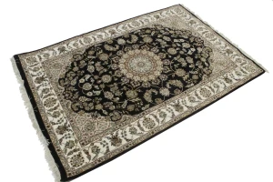 Black Floral 3'5X5'5 Indo-Nain Oriental Rug