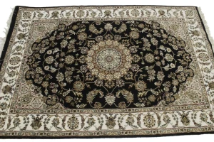 Black Floral 3'5X5'5 Indo-Nain Oriental Rug