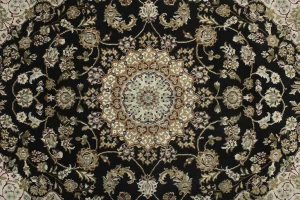 Black Floral 3'5X5'5 Indo-Nain Oriental Rug