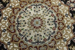 Black Floral 3'5X5'5 Indo-Nain Oriental Rug