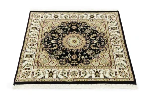 Black Floral 3X3 Indo-Nain Oriental Square Rug