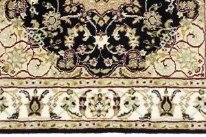 Black Floral 3X3 Indo-Nain Oriental Square Rug