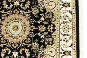 Black Floral 3X3 Indo-Nain Oriental Square Rug