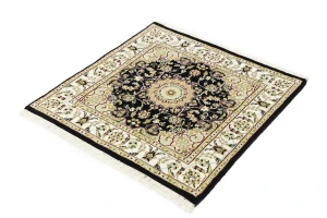 Black Floral 3X3 Indo-Nain Oriental Square Rug