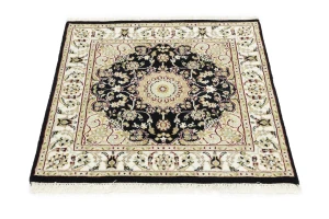 Black Floral 3X3 Indo-Nain Oriental Square Rug