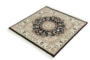 Black Floral 3X3 Indo-Nain Oriental Square Rug
