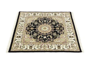 Black Floral 3X3 Indo-Nain Oriental Square Rug