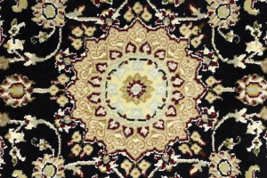 Black Floral 3X3 Indo-Nain Oriental Square Rug