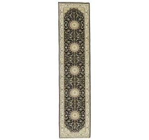 Black Floral 3X10 Indo-Nain Oriental Runner Rug