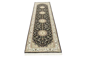 Black Floral 3X10 Indo-Nain Oriental Runner Rug